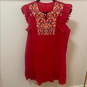 Red Embroidered Kids Dress